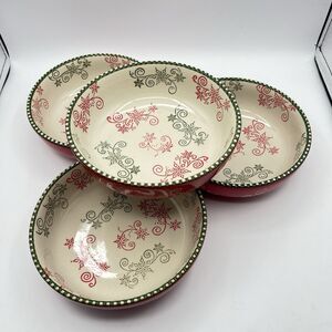 Temp-Tations 8 “ Red Poinsetta Bowls With Ruffled Edge - Set Of 4